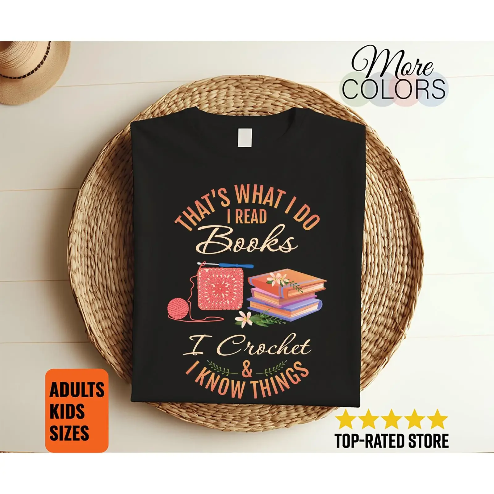 That's What I Do Read Books Crochet Know Things T Shirt Funny Reader Yarn Crafter Bibliophile Hobby Apparel vintage Washed