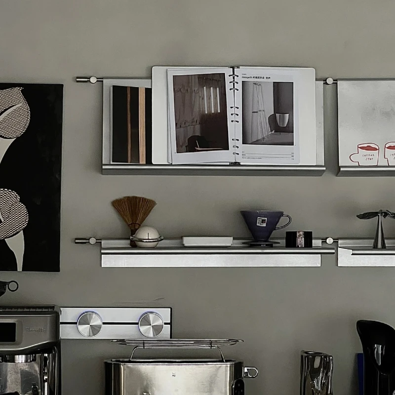 

Medieval Bauhaus wall-mounted stainless steel shelf one-word laminate bookshelf living room background