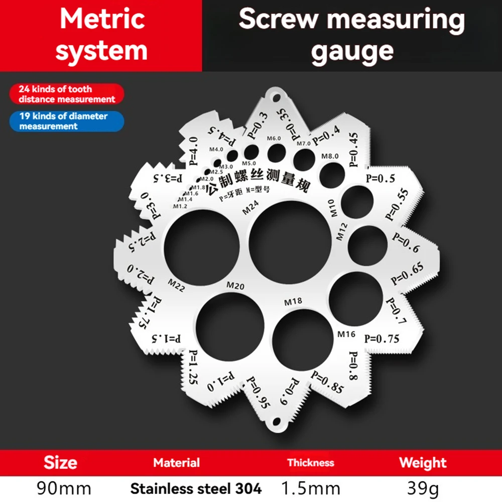 Stainless Steel Thread Checker Metric Screw Measuring Ruler Gauge for Testing Bolt Nut Pitch Drill Bit Size Measurement Work