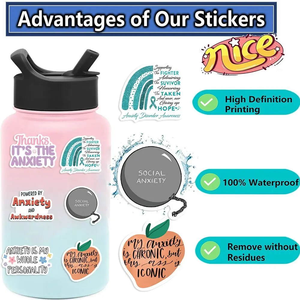 10/50PCS Cute Social Anxiety Sensory Mental Health Graffiti Stickers DIY Water Bottle Laptop Luggage Skateboard Fridge Sticker