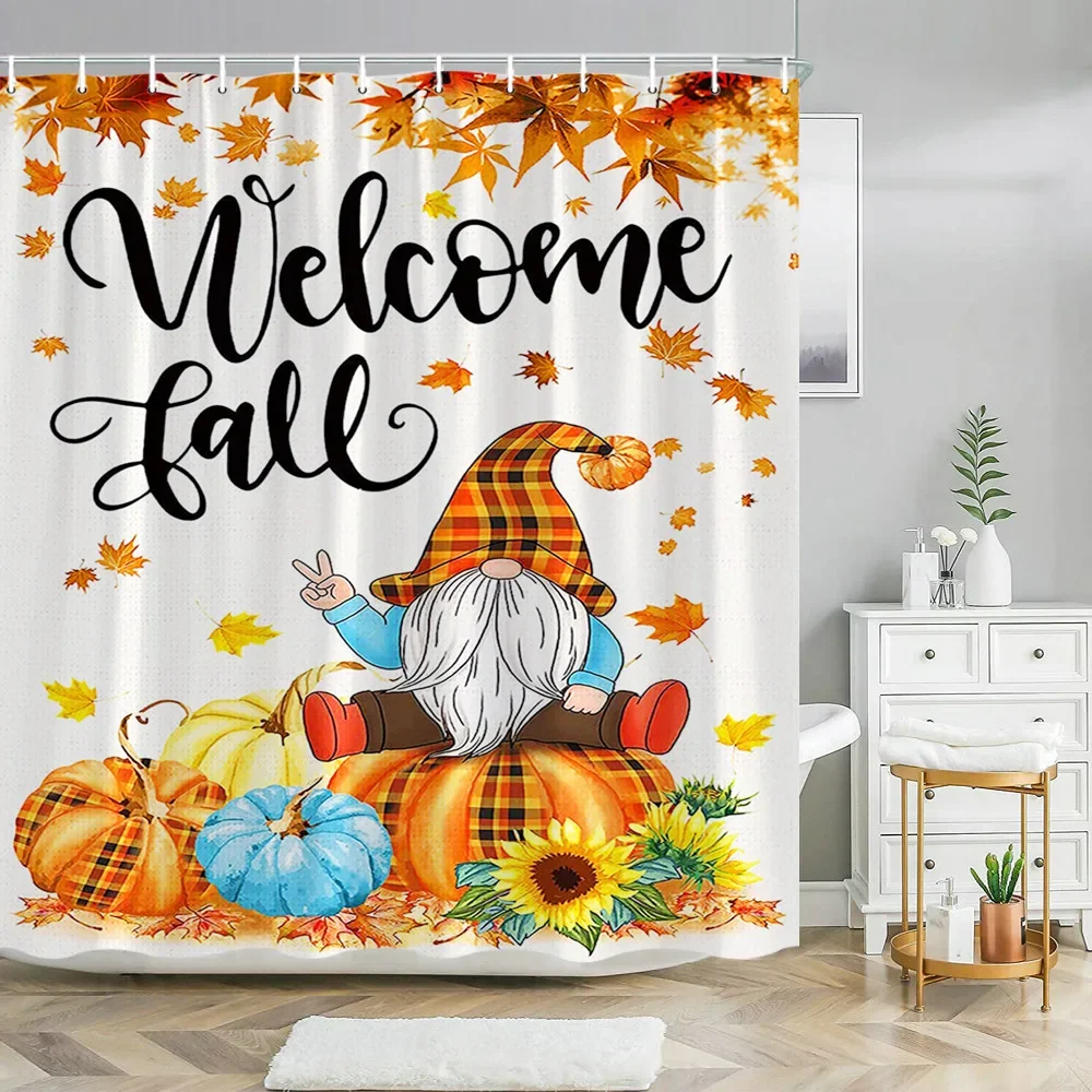 Fall Thanksgiving Shower Curtains for Bathroom Autumn Farmhouse Red Truck Maple Leaf Washable Fabric Bath Curtain Bathroom Decor