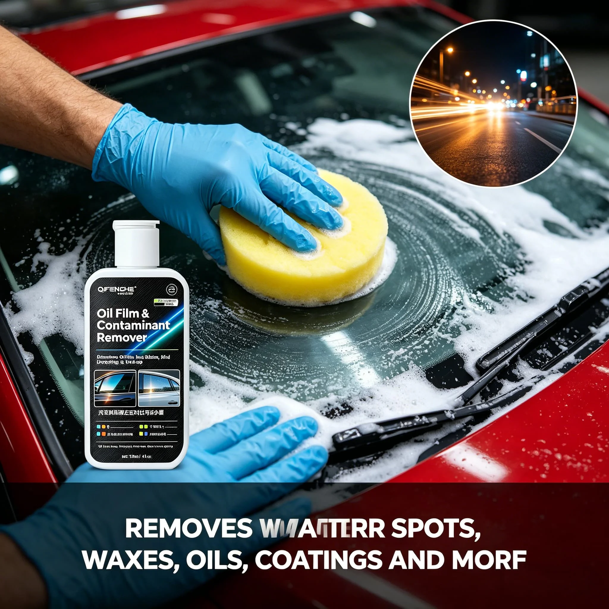 QIFENGHE All-in-One Glass Contaminant Remover – Eliminates Stubborn Oil Film, Bug Splatters, Bird Droppings, Tree Sap – 120ml Bo