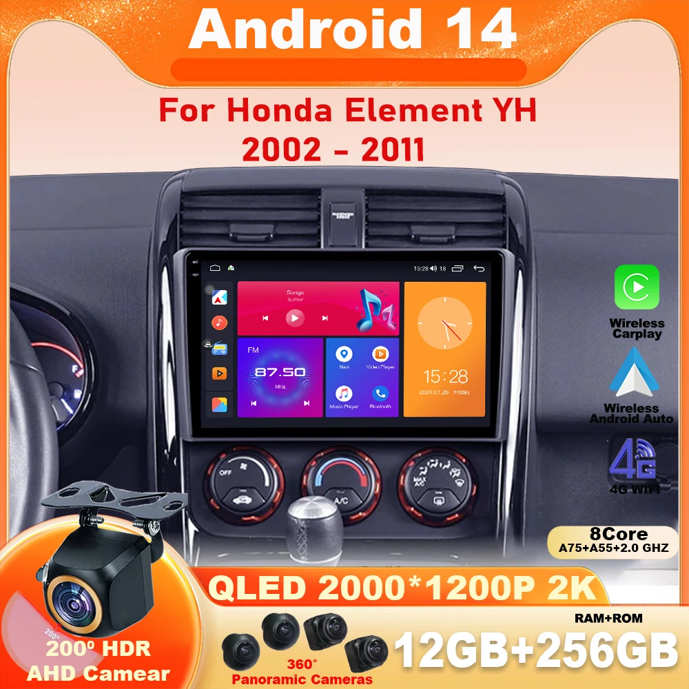 Android14 Carplay Auto для Honda Element YH 2002-2011 Автомобильный радиоприемник GPS-навигация WIFI + 4G BT Видеоплеер Видеостерео головное устройство