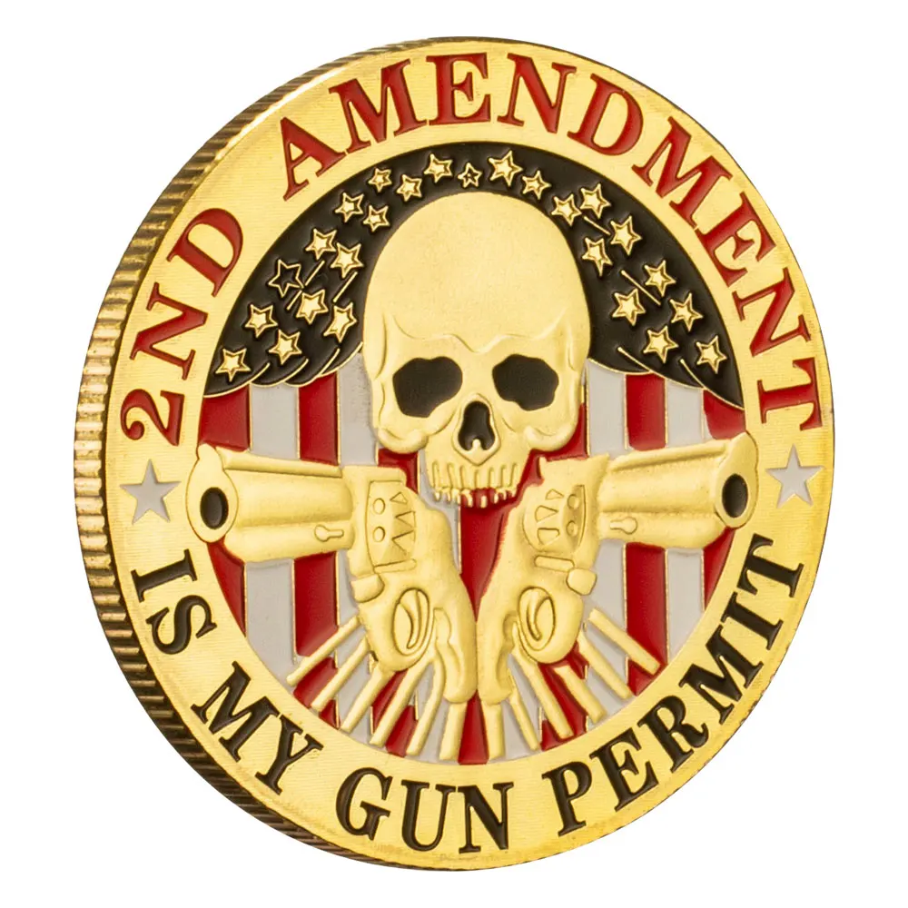 Moneda conmemorativa de la segunda modificación de EE. UU. Es mi permiso de pistola, colección de monedas de desafío de calavera militar americana
