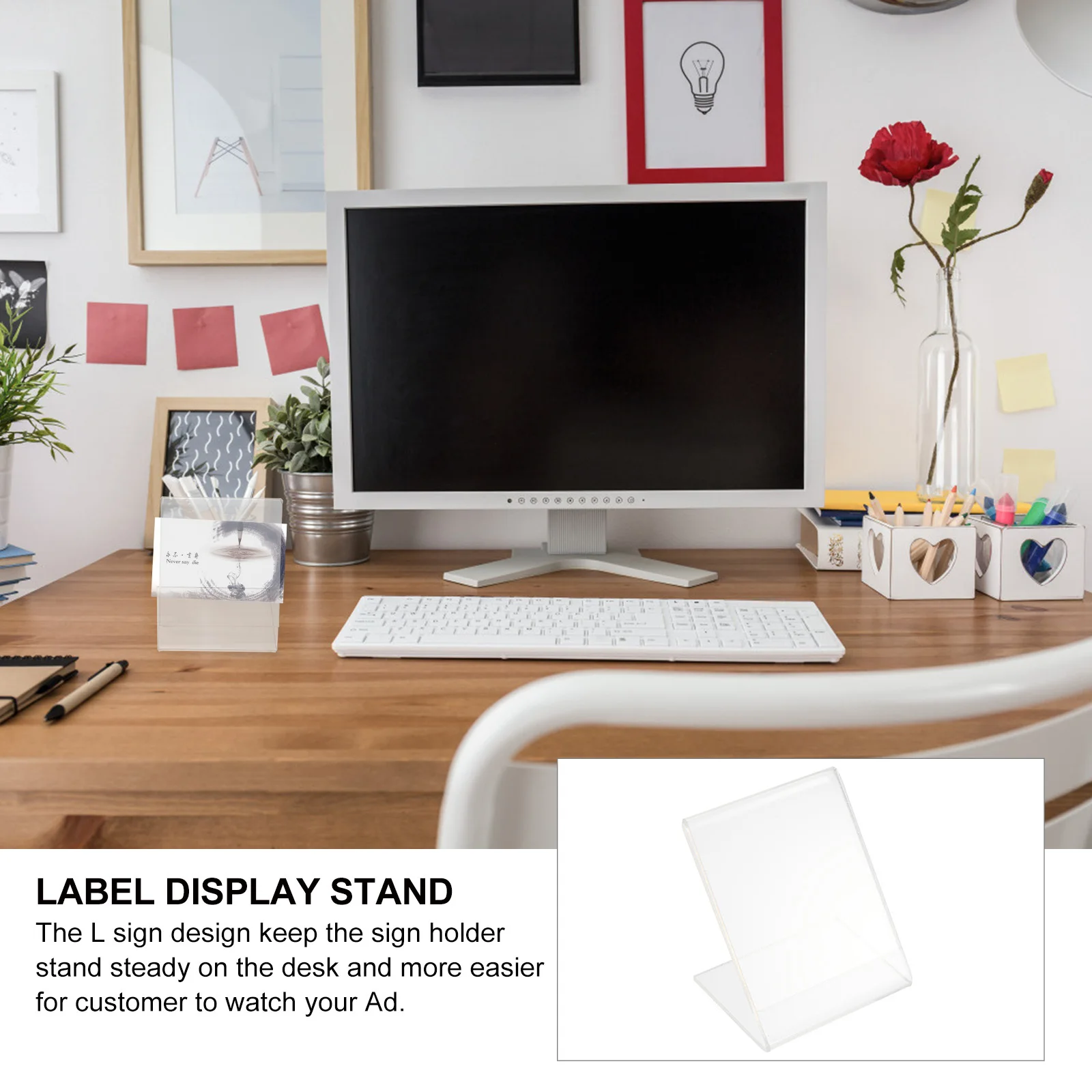 2Pcs Qr Code Plastic Display Stand Clear L Shape Price Label Holder Tabletop Sign Holder for Retail Restaurant Office