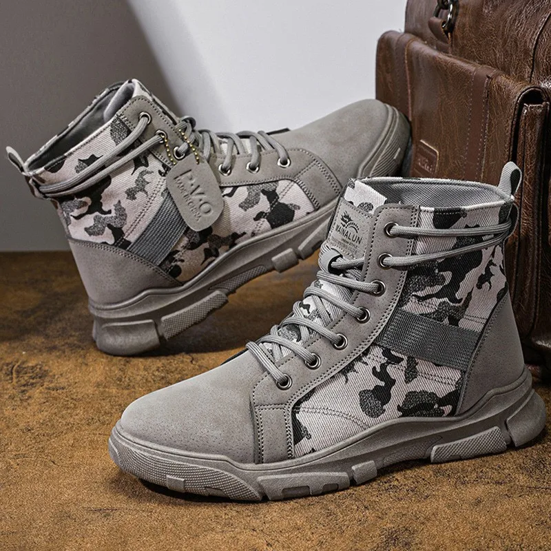 Military Boots for Men Autumn High Top Camouflage Desert Casual Flats Mens Boot Breathable Non Slip Work Shoes Zapatillas Hombre - view 3