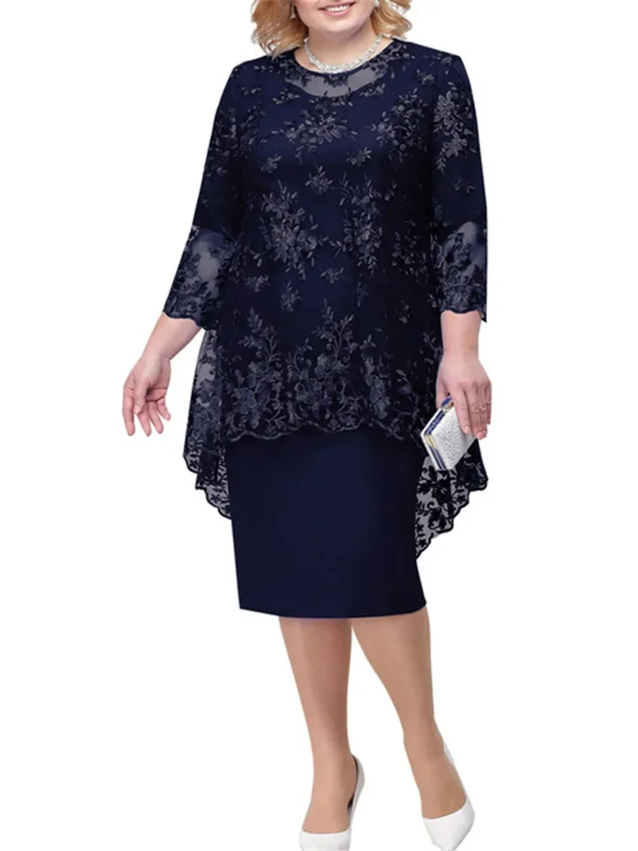 New Hot Sale Of The Season Women's Lace Embroidered Slimming Dress Two-Piece Set Evening Gown Commute Elegant Style Plus Size Fa