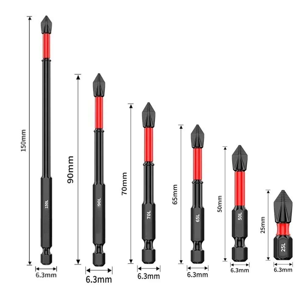 10Pcs PH2 Magnetic Screwdriver Kit Magnetic Batch Head Impact-Drill Bits Alloy Steel Non-slip Screwdriver 25/50/65/70/90/150mm