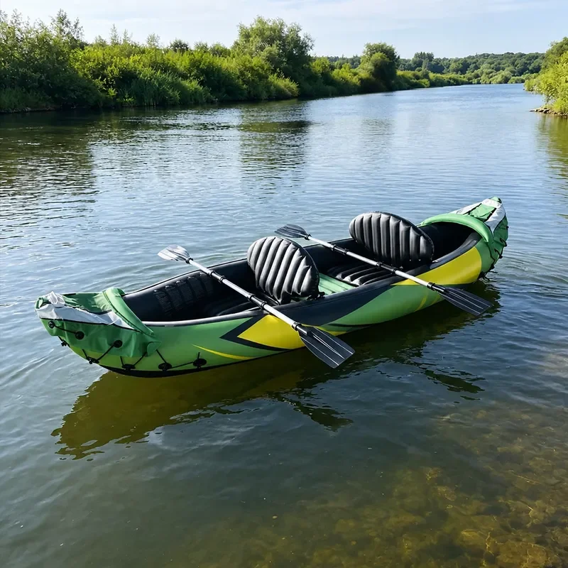 Single Double Three Person Inflatable Boat PVC Rubber Fishing Canoe Assault Dinghy for Water Sports Outdoor Recreation Use