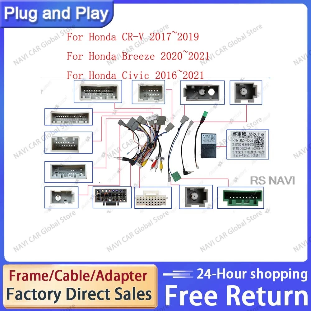 NAVI Car 16PIN Android Radio Power Cable Adapter With Canbus Box For Honda CRV Civic (2021) Audio DVD Player Wiring Harness