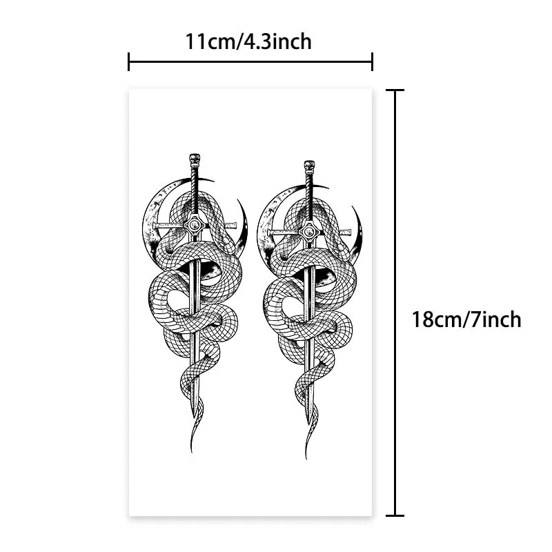 Durable Waterproof for One to Two Weeks Moon Spirit Snake Sword Pattern Temporary Tattoo Sticker Simulation Fake Tattoo Arm