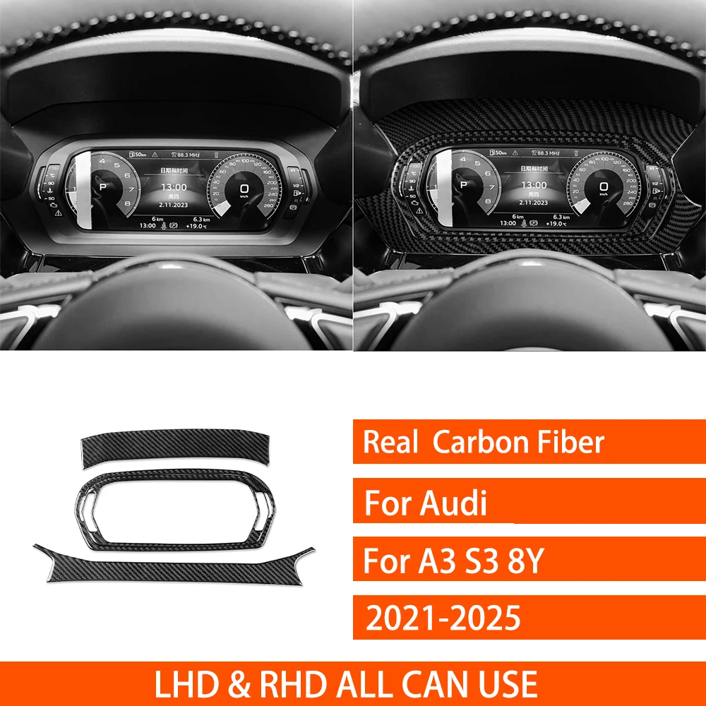 For Audi A3 S3 8Y 2021-2025 Real Carbon Fiber Stickers Instrument speedometer display panel Car Accessories Interior decorative