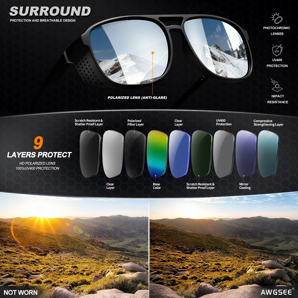 Polarisierte Sport-Sonnenbrille UV400 Fahrbrille Laufbrille für Männer und Frauen Professionelle Winddichte Outdoor UV400 Schutzbrille – Detail 3