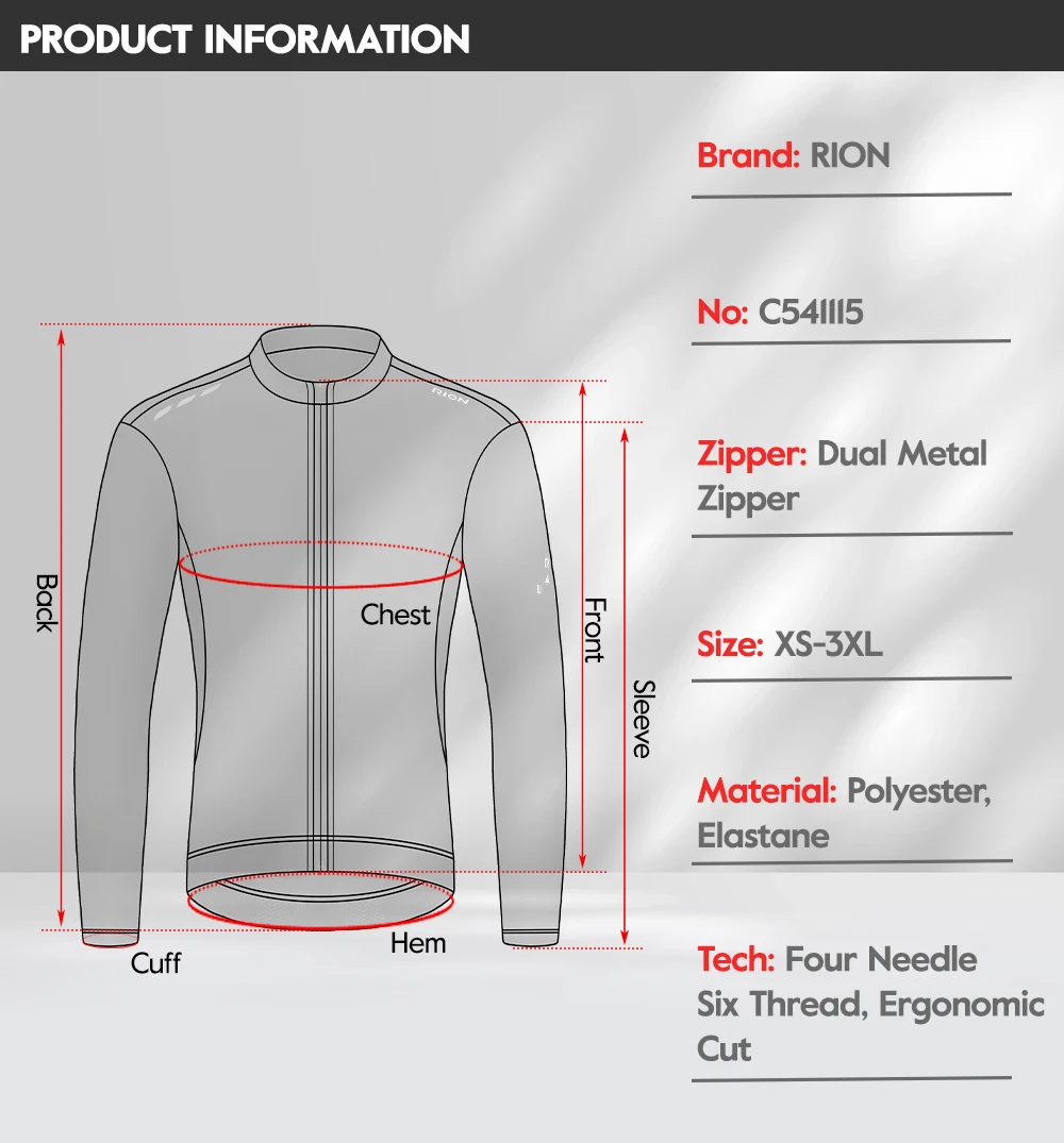 RION Fahrradtrikot Herren Langarm-Shirts MTB Fahrradbekleidung UPF 50+ Sonnenschutz Fahrradkleidung Winddichte Herbstbekleidung – Detail 2