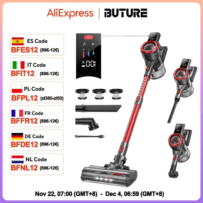 BUTURE 450W 38000Pa Powerful Cordless Vacuum Cleaner Wireless Handheld For Home Appliance with Touch Screen 55 Min Runtime