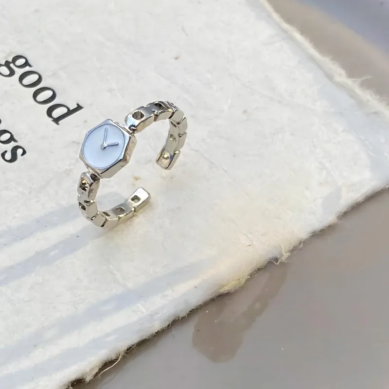 Reverse Clock Ring Niche Unique Design Watch Chain Open Ring Adjustable Slim Hand Epoxy Resin Ring For Women