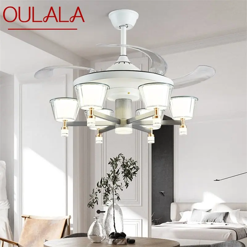 

OULALA Lamp With Ceiling Fan White With Remote Control Invisible Fan Blade LED Fixtures Home Decorative For Living Room Bedroom