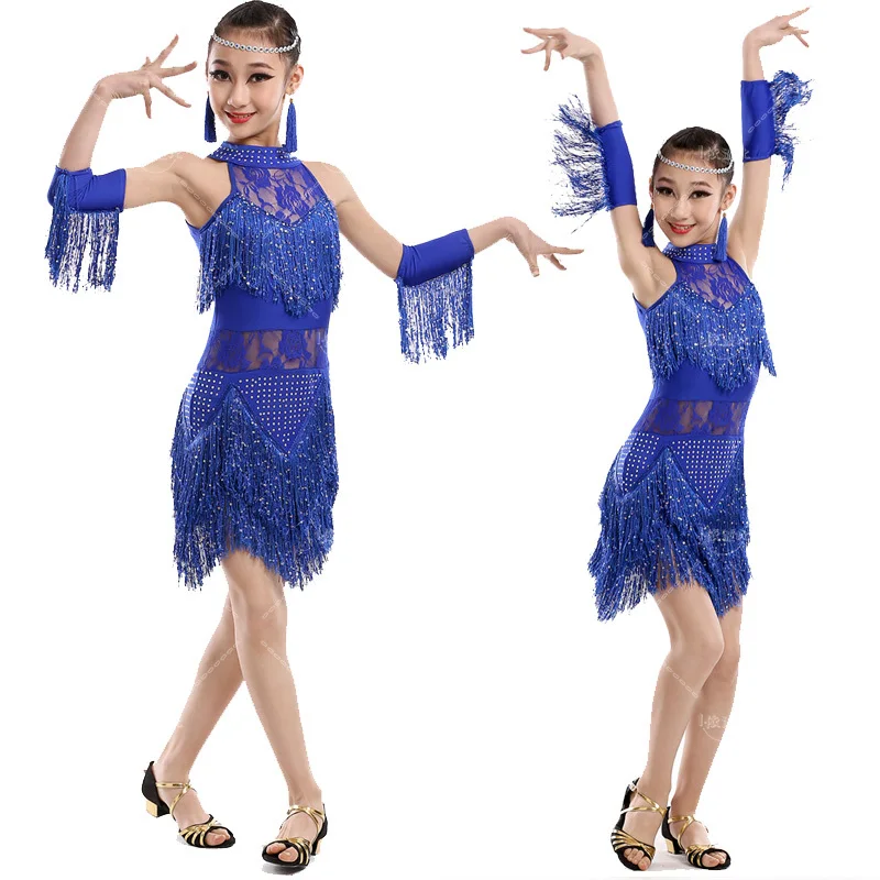 Sequin Pull New Ding Dance Tassel Dress Girl Fashion Cha Cha Salsa Tango Dance Costume Stage Dress