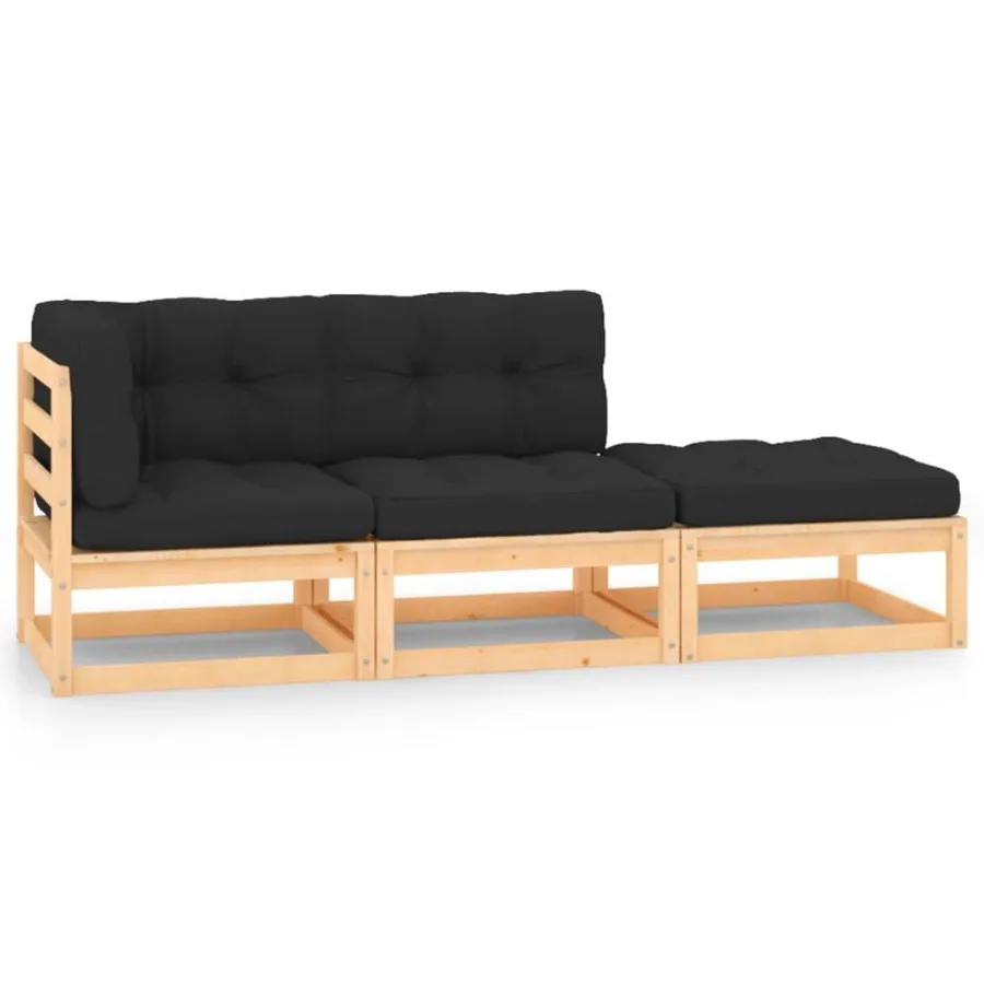 

3 Piece Patio Lounge Set with Cushions Solid Pinewood