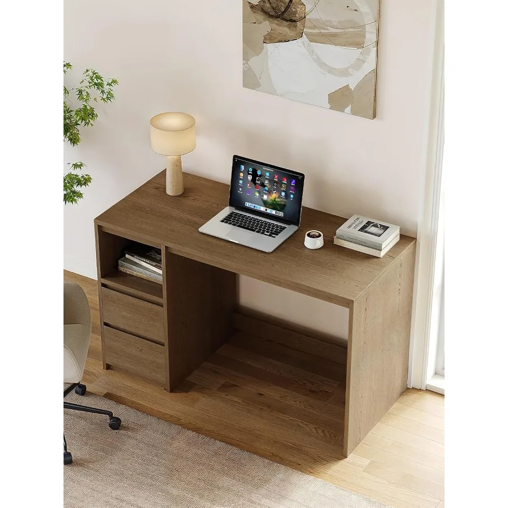 โต๊ะทำงานที่บ้านขนาด 47 นิ้วพร้อมที่เก็บของ โต๊ะทำงานไม้เนื้อแข็งพร้อมลิ้นชักและช่องเปิด โต๊ะคอมพิวเตอร์ผู้บริหารสมัยใหม่