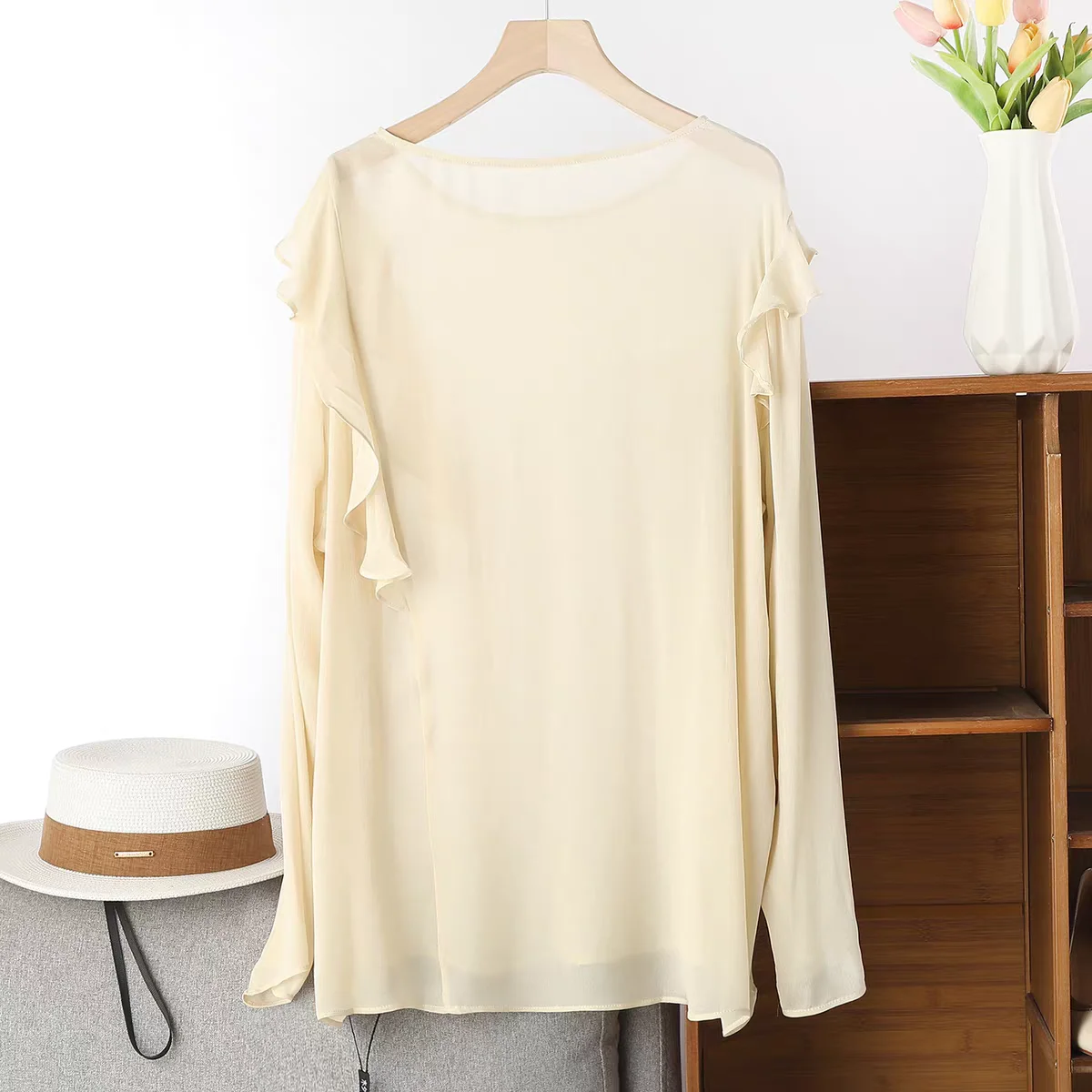 French Elegant Long Sleeve Ruffle Shirt Lightweight Sweet Top for Spring Summer Fashion plus Size Women's Clothing Red rose view 6