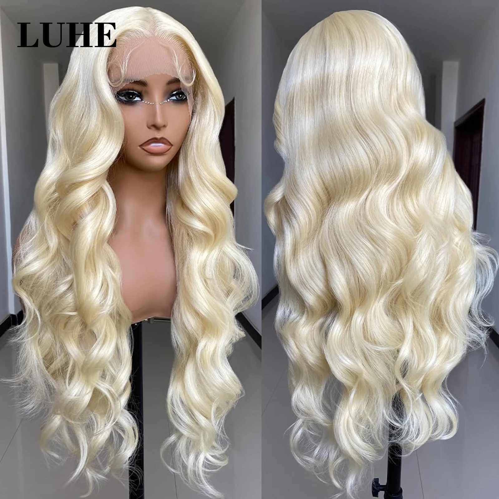 613 cor loira 13x3 perucas dianteiras do laço para preto feminino longo onda do corpo peruca de cabelo sintético com cabelo do bebê cosplay peruca frontal do laço