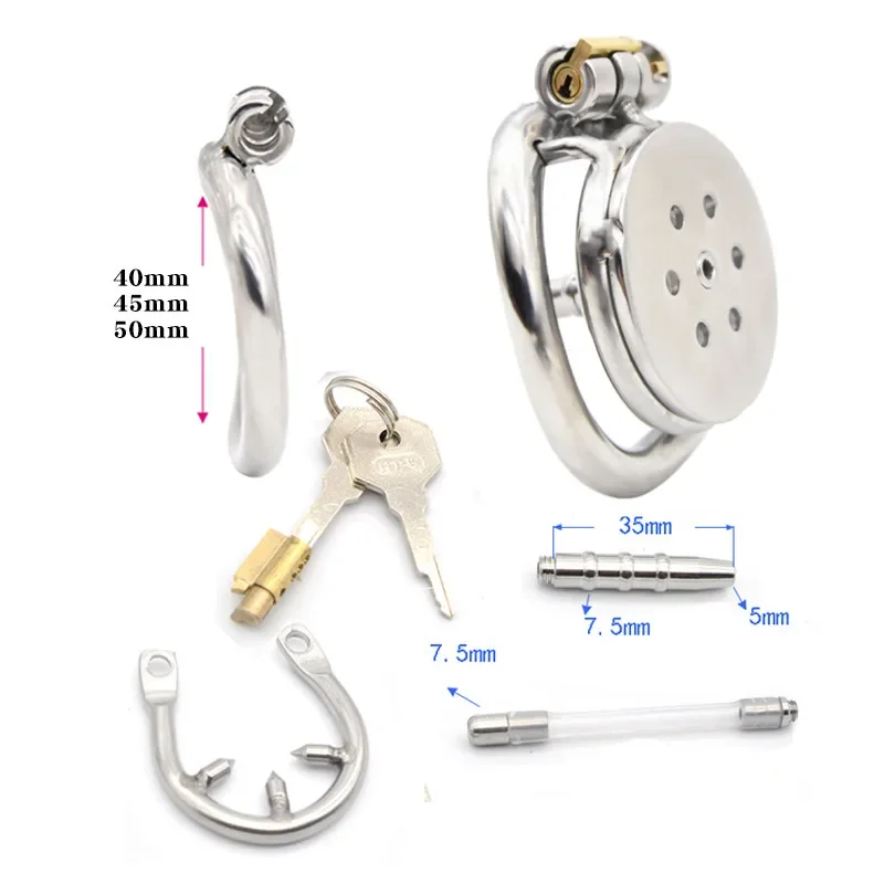 2023 New Ultra Small Flat Cock Cage Chastity Lock with Steel Curved Penis Ring Chastity Cage Adult Anti Cheating Sex Toys 18+