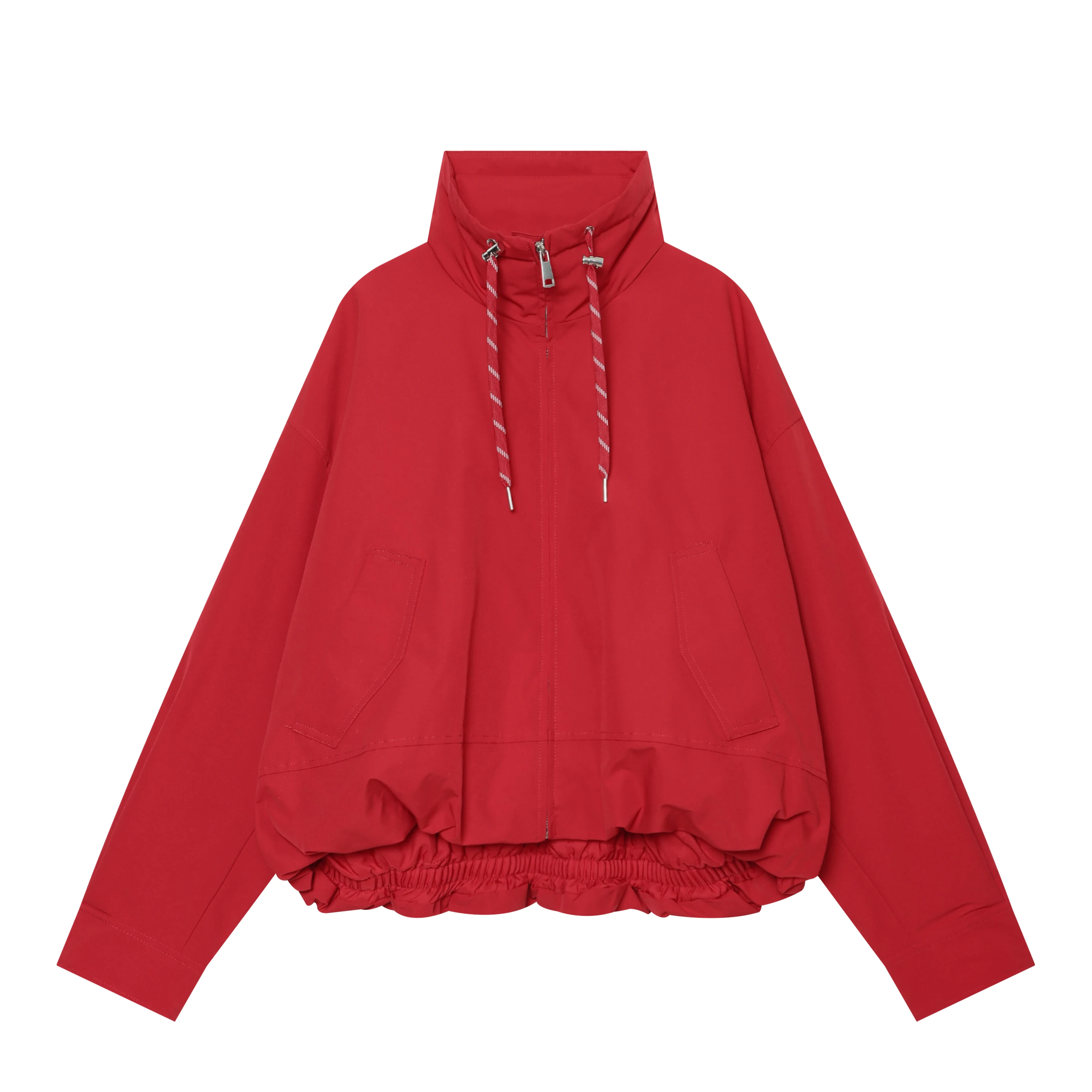 Guobioziy Women's Casual Fashion Stand Collar Jacket Red Street Sports Style Jacket 2026 FallWinter Trendy Zipper Cotton Jacket