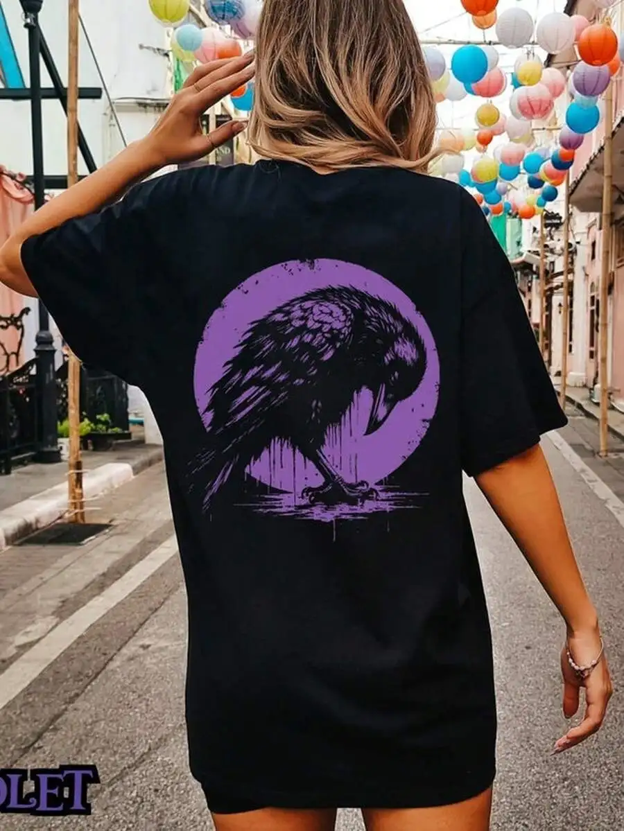 

Gothic Raven Back Print T-Shirt Pure Cotton Grunge Alternative Top