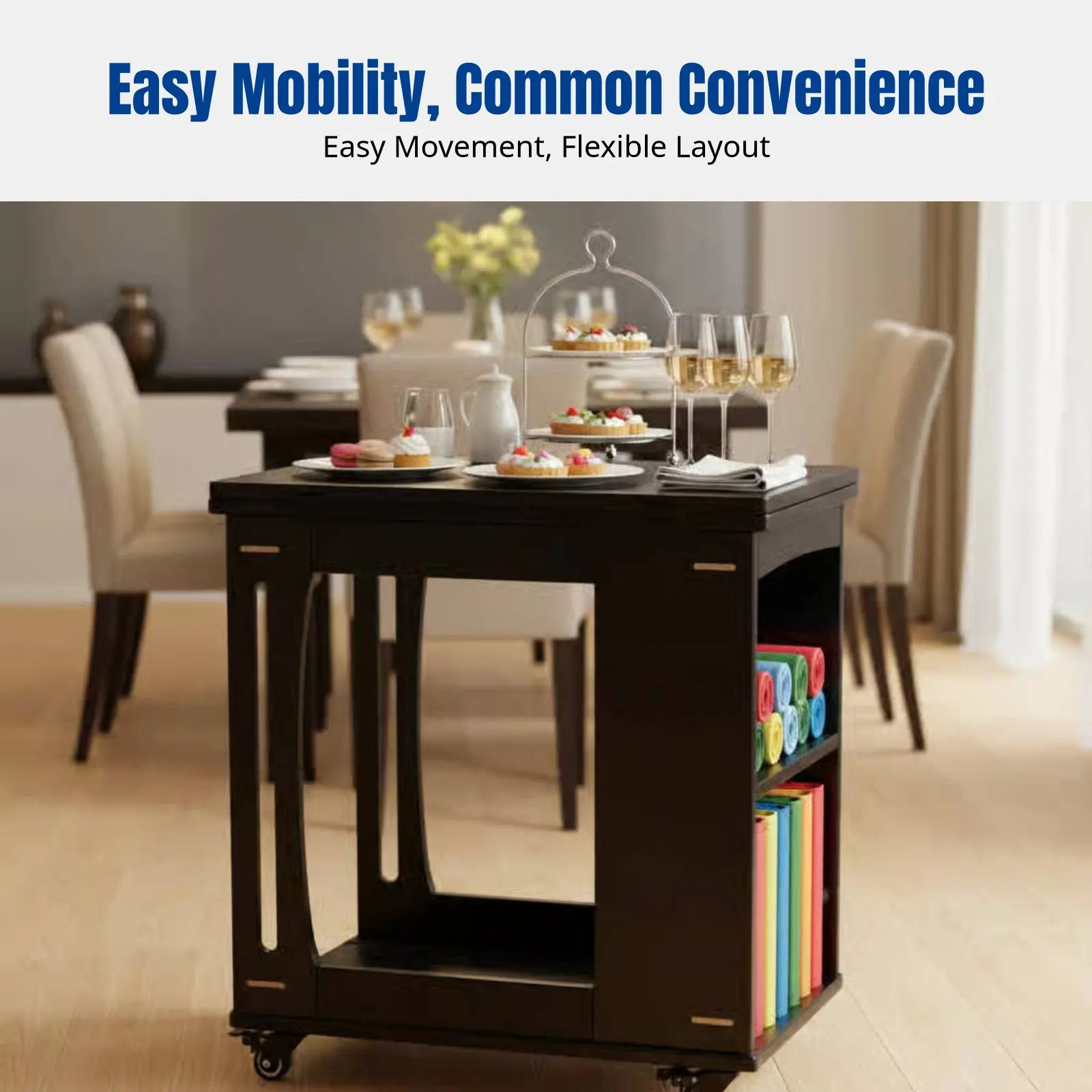 

Rubber Wood Side Table, Foldable Top, Multifunctional Coffee Table, Living Room, Dining Table, Space-Saving