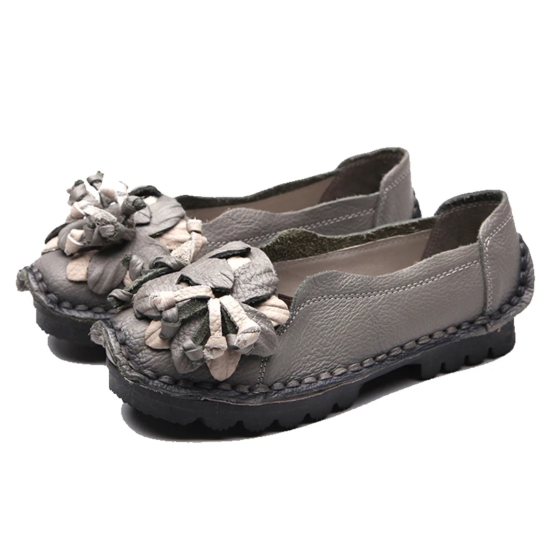 New Crushed Handmade Shoes Women's Crushed Flower Soft Sole Loafers Folk Style Moccasins Women's Leather Shoes