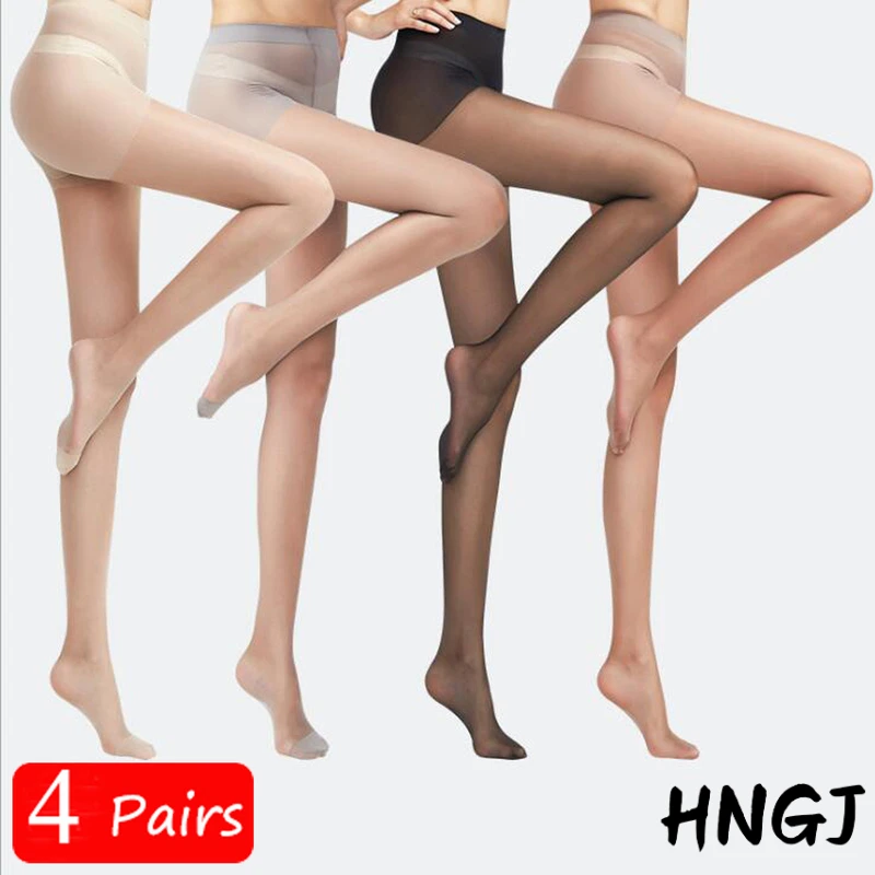 2026 4 قطعة جوارب طويلة نسائية رفيعة للغاية بدون خياطة من النايلون جوارب نسائية شفافة شفافة