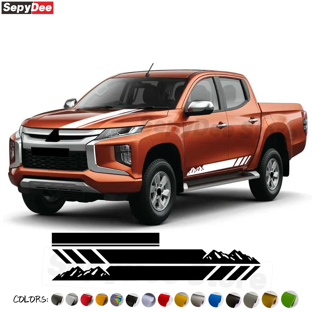 

Mountain Graphic Car Body Stripes Kits Stickers for Mitsubishi L200 Triton Pickup Hood Engine Cover Vinyl Decal Car Accessories