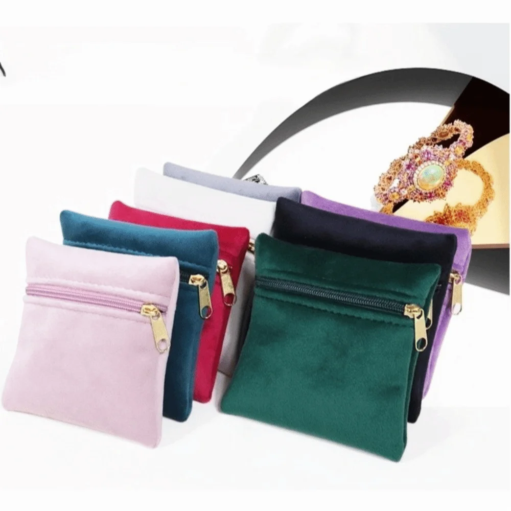 Soft Velvet Jewelry Bag Zipper Closure Portable Double-Sided Velvet Bag Double-Sided Dust Proof Zipper Jewelry Pouch