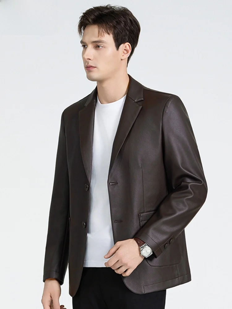 

Мужская теплая куртка из козьей кожи, осенне-зимняя, новая, приталенная, деловая, повседневная, с длинными рукавами, на полиэстеровой подкладке