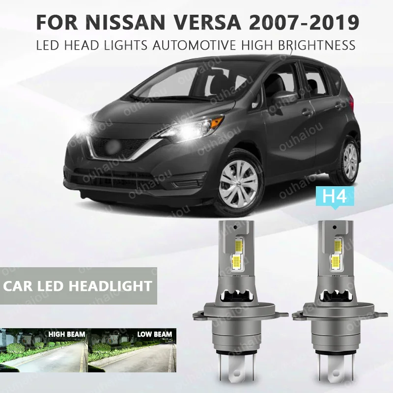 2PCS For NISSAN Versa 2007-2019 H4 9003 LED Headlight Bulbs CSP Fanless High & Low Beam H4 LED Headlamp 12000lm 6000K