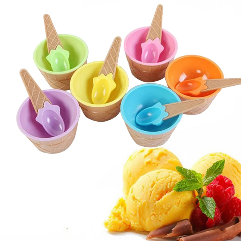 Candy Color Ice Cream Bowls Spoons Sets Reusable Bowls&spoon Wonderful Gift For Children Dessert Ice Cream Bowls Ice Cream Cup