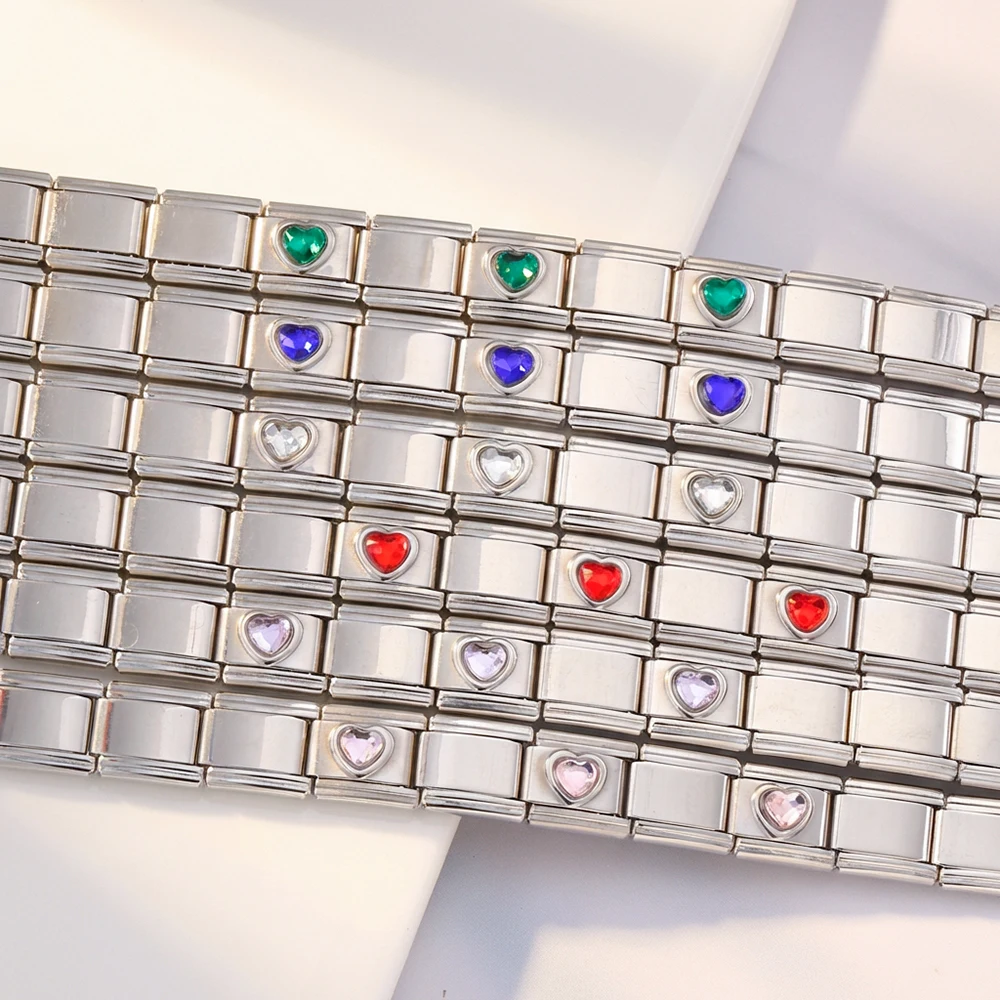 GEMOSA Design Buntes Herz Edelstahl-Schmuck Italienisches Gliederarmband Passend für 9mm Charm Paar-Armband Zubehör Geschenke DIY – Detail 1