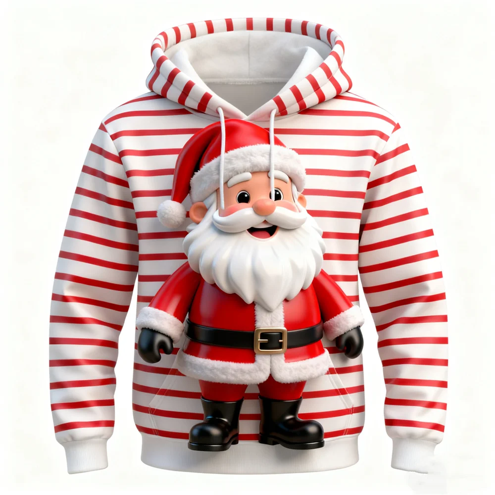 Модные толстовки с 3D принтом Санта-Клауса и графикой, простой полосатый узор, топы с капюшоном и длинными рукавами, рождественская тема, свободная повседневная одежда