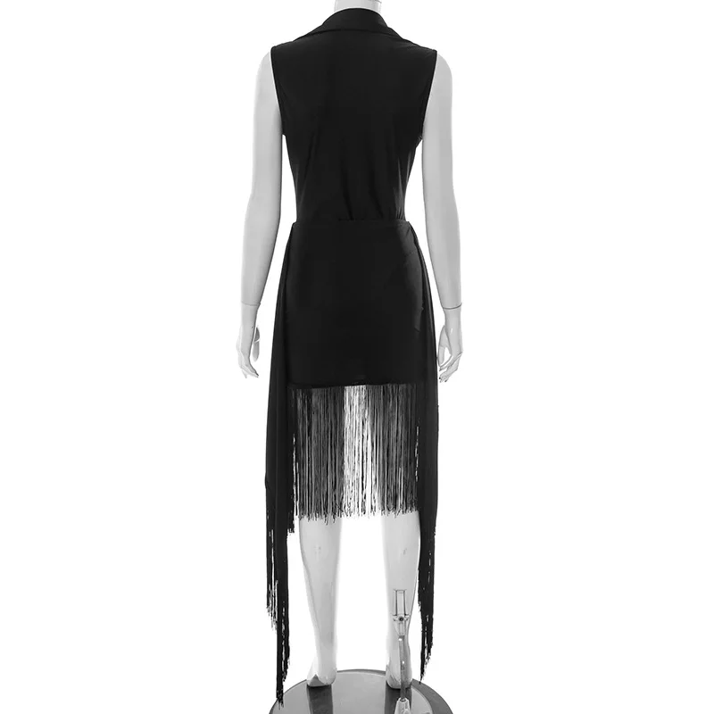 SKMY Women Clothing Spring Summer Turn-Down Collar Button Sleeveless Bodysuits Tops And Tassel Lace-Up Skirt Sets Two Pieces