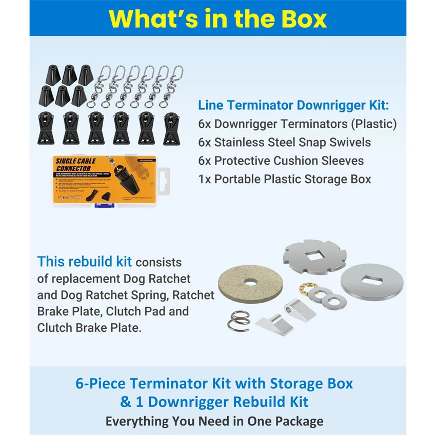 Downrigger-Kit mit Reparatur- und Terminator-Sets für die Wartung von Cannon-Hand-Downriggern + 6 werkzeuglose Leinenterminatoren für Cannon – Detail 4