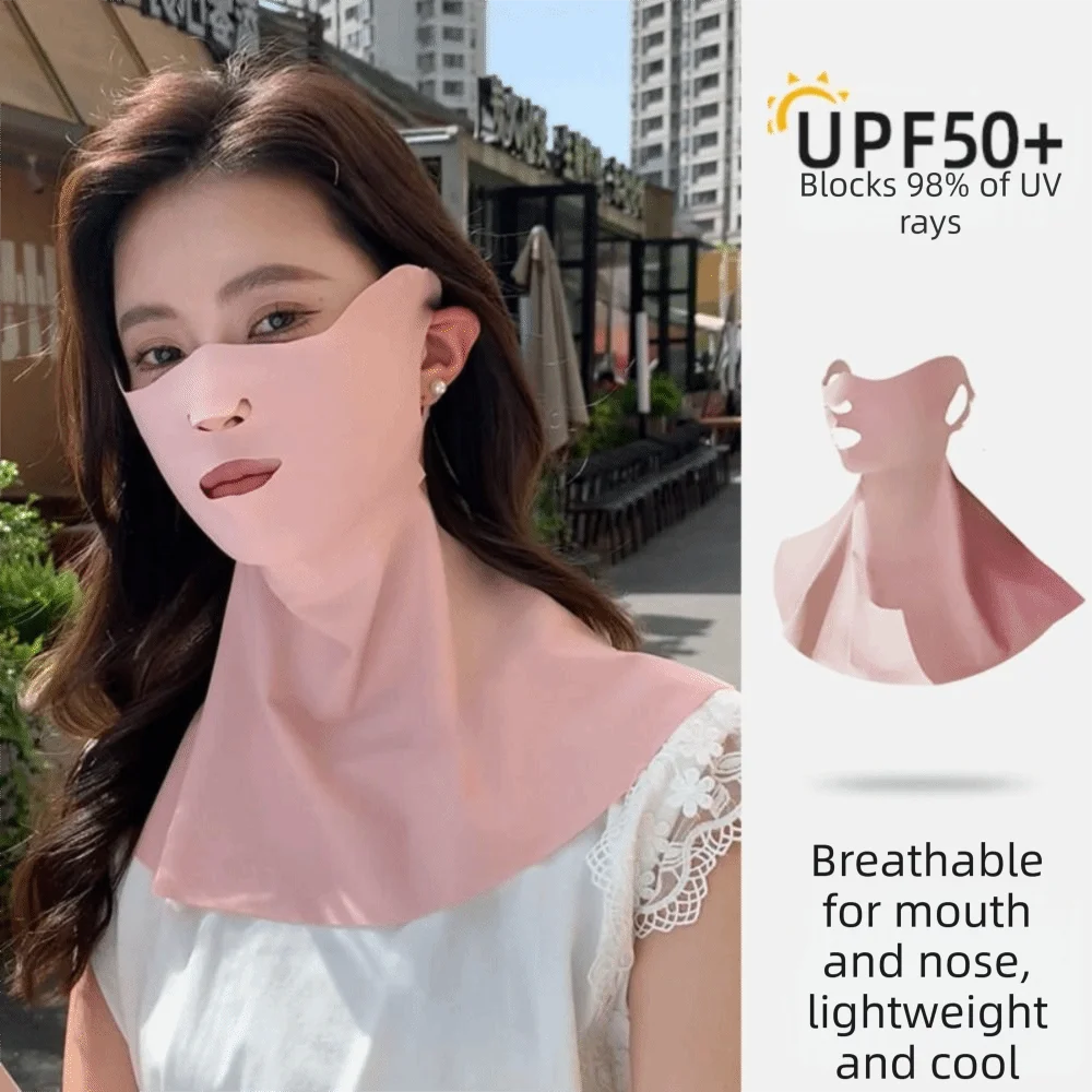 

Adjustable Breathable Sun Protection Mask Elastic UV Protective Riding Face Cover Cooling Solid Color Sunscreen Mask Women/Girls
