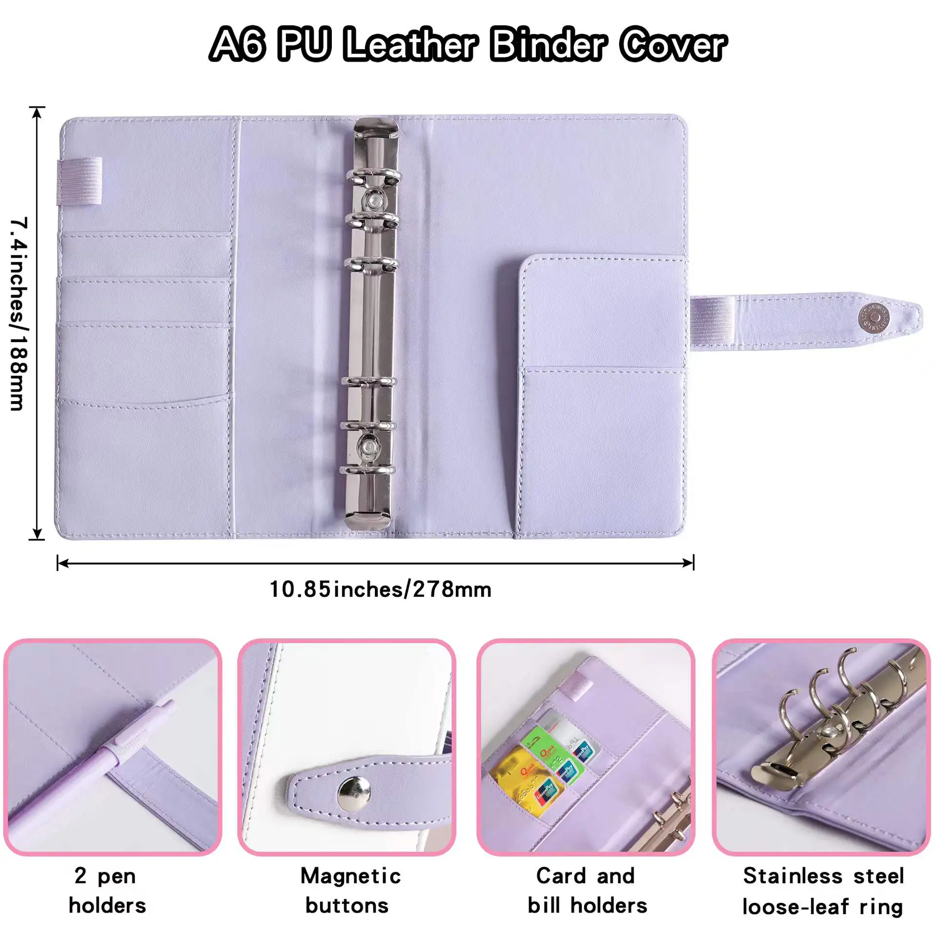 A6 Budget Binder Planner Organizer Cash Envelopes with 12 Binder Pockets, Expense Budget Sheets, Sticker Labels for Money Saving