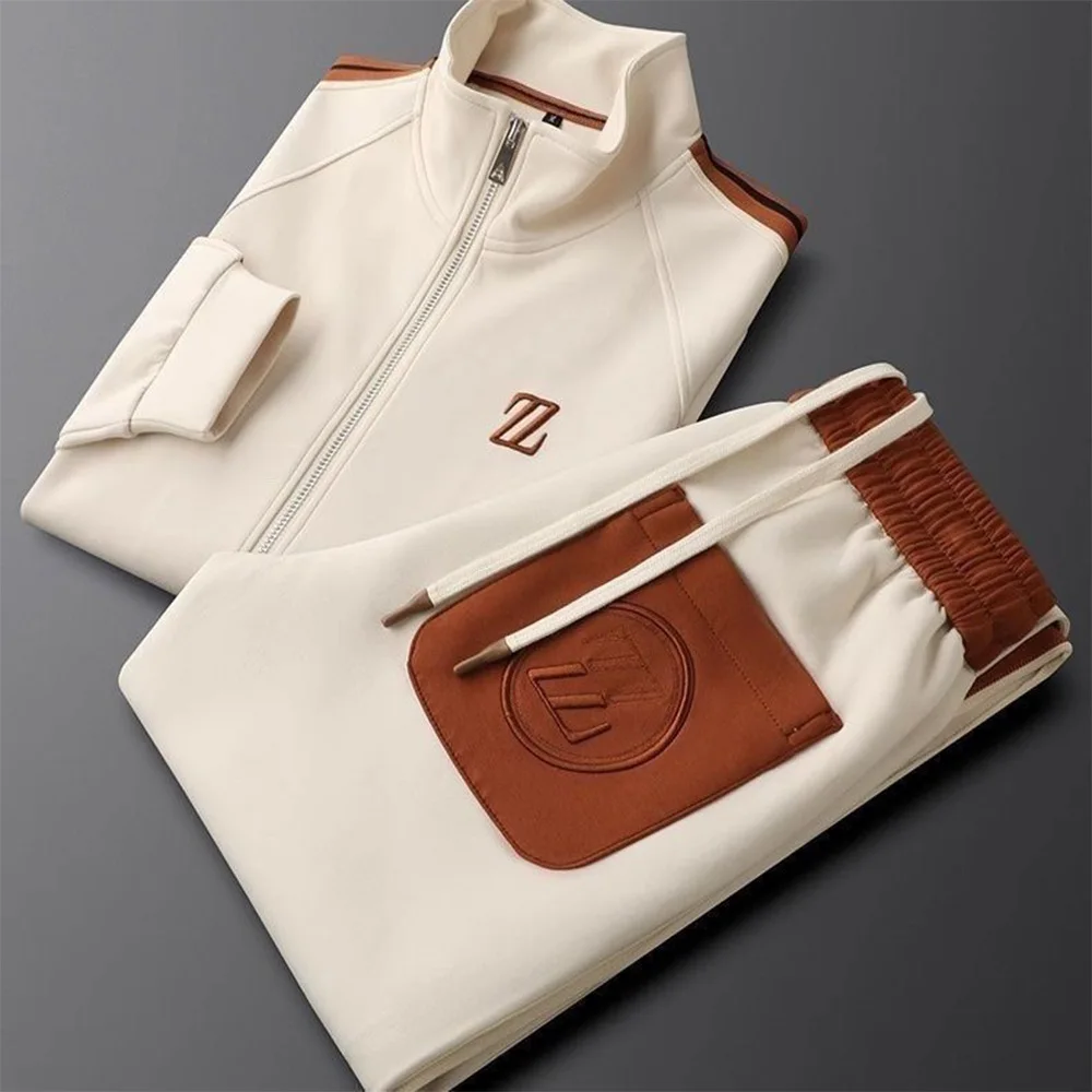 New Men's Autumn Stand-Collar Casual Sports Suit - Trendy Fashion Activewear with Long-Sleeve Top and Straight-Leg Pants