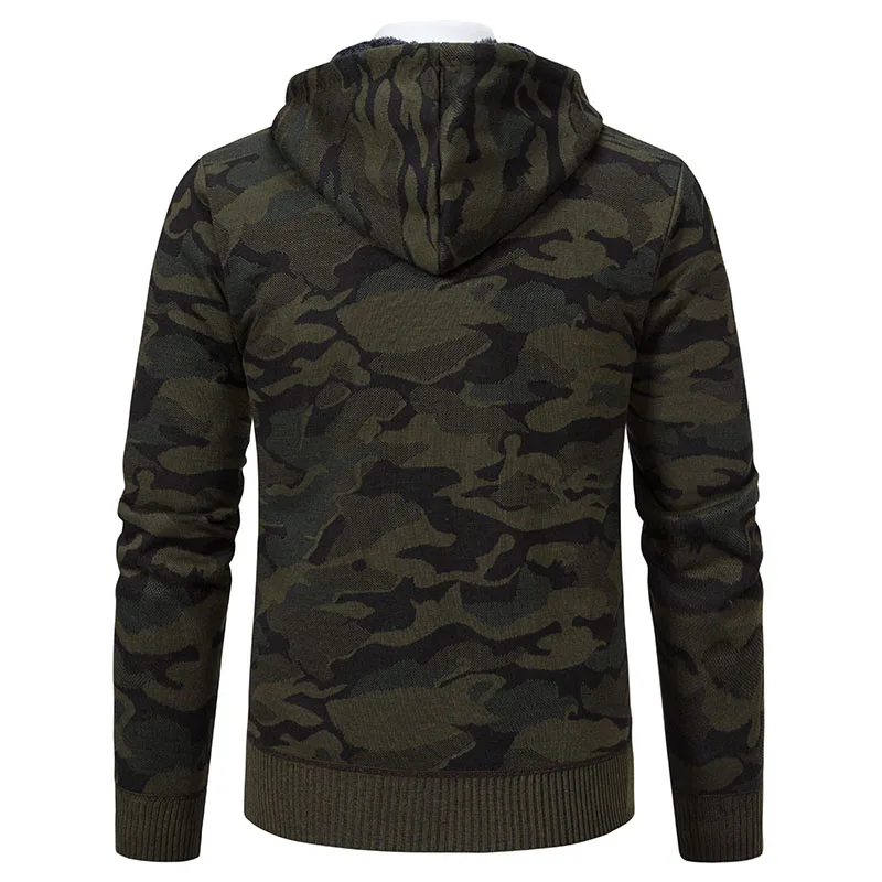 Cárdigan con capucha para hombre, suéter de punto, abrigo, forro polar, chaquetas de punto de camuflaje informales para otoño e invierno