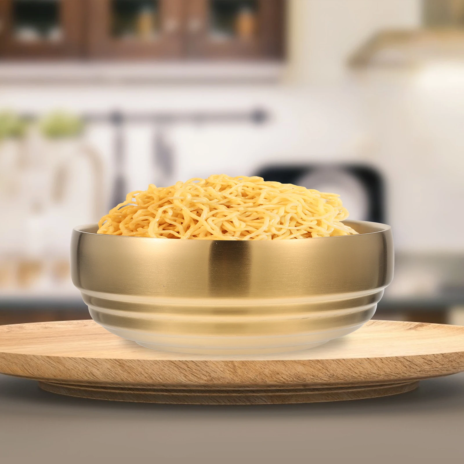 

Double Layer Cold Noodle Bowl Golden Stainless Steel Large Soup Ramen Kitchenware Insulated Anti Scald Easy Clean
