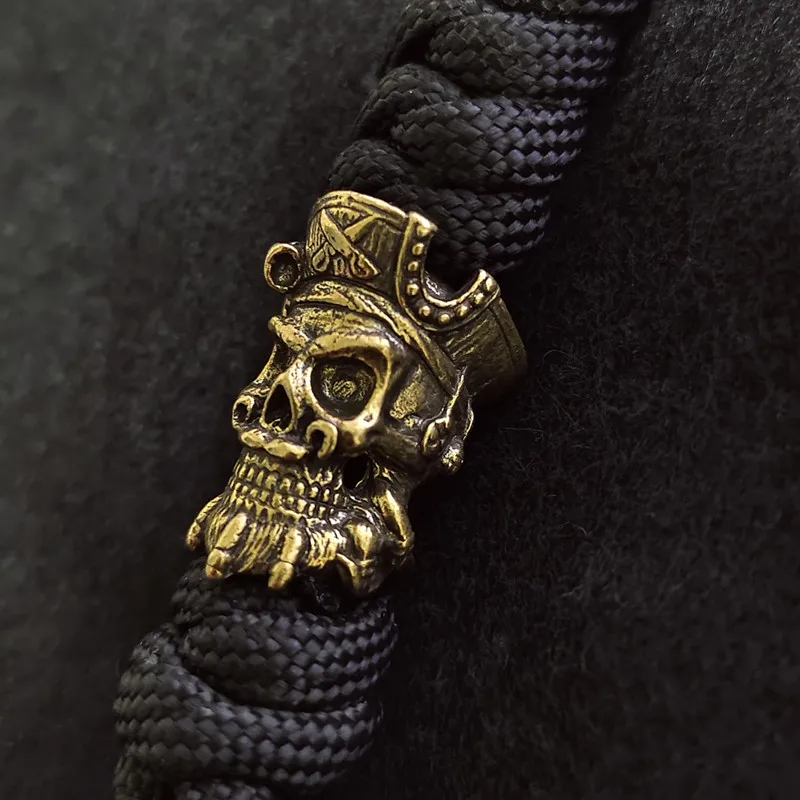 Paracord-cordón de cuentas de latón con cabeza de Calavera, colgante DIY EDC, herramienta para exteriores, paraguas, cuerda tejida, cuchillo,