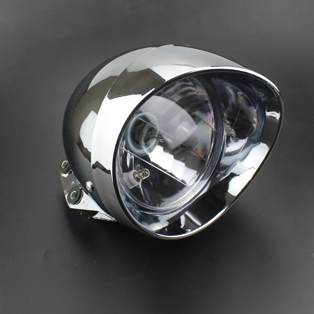 Motorcycle Universal Custom Chrome Headlight low high beam Head lights w/ mounting Bracket For Harley Honda Yamaha Suzuki