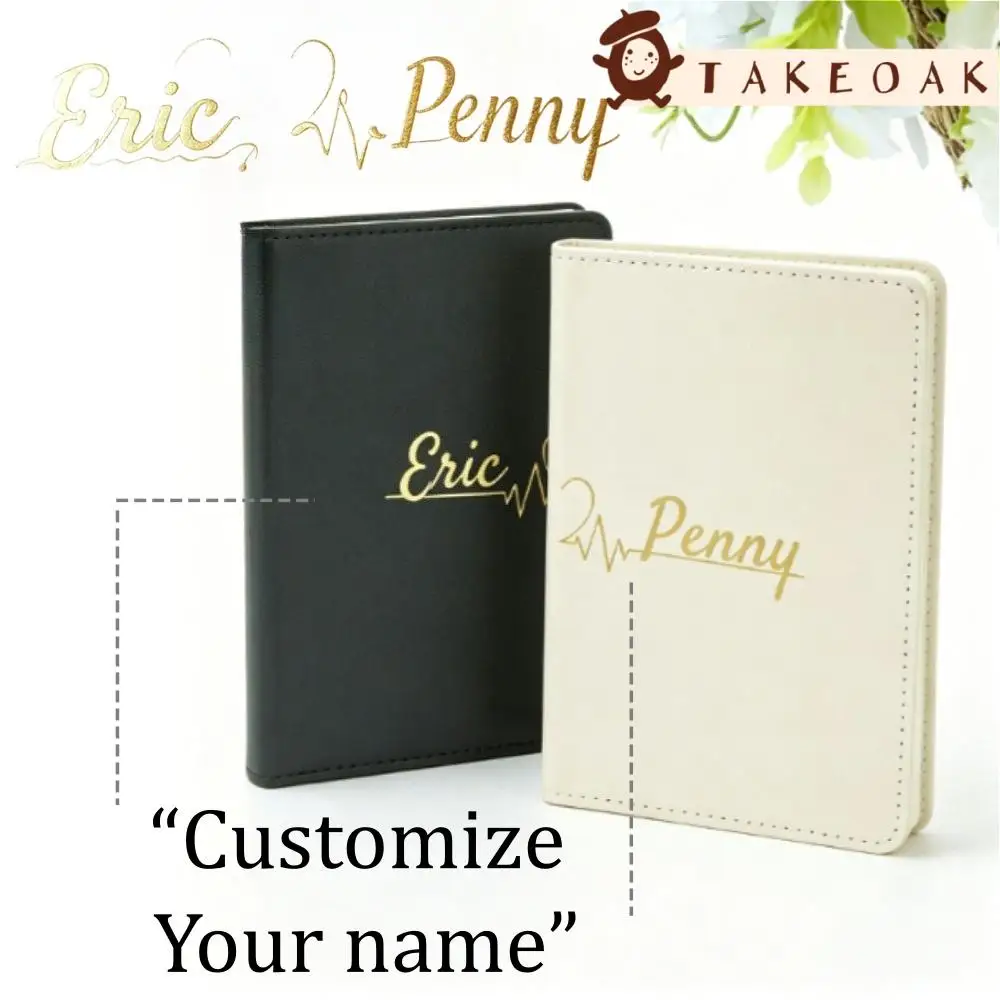 2Pcs Custom ECG Heartbeat Gold Foil Name Passport Cover Couple Travel Passport Holder Set ID Card Wallet Personalized Gift
