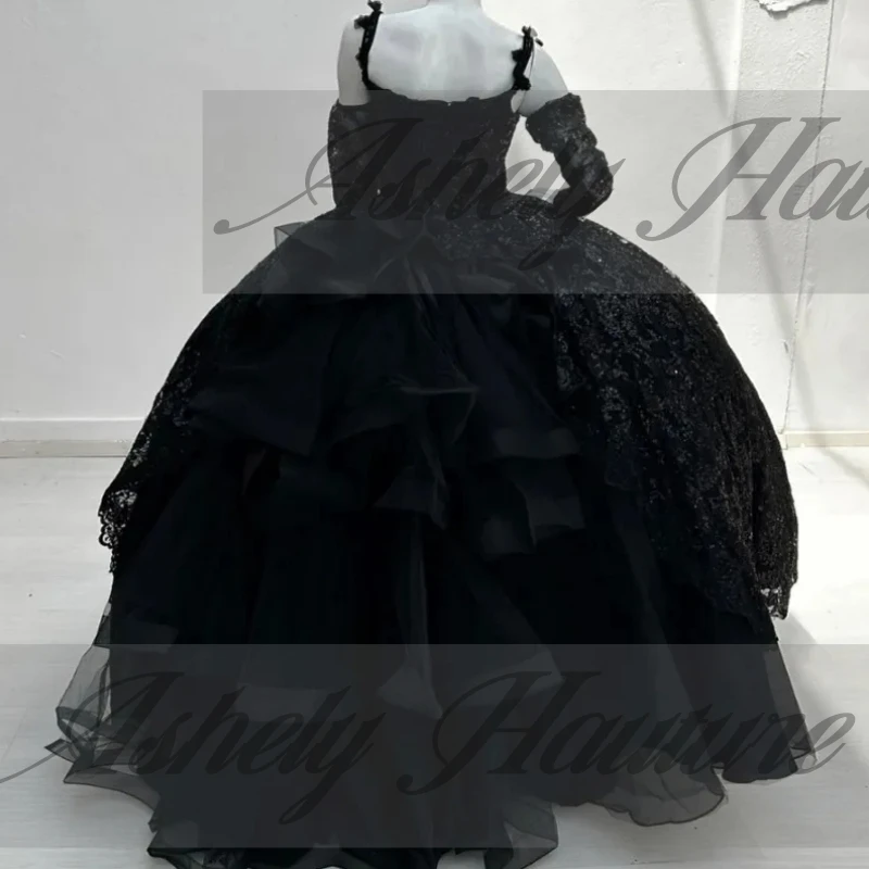 Customized Gothic Black Real Women Prom Dance Occasion Wear Lace Up Ruffle Skirt Birthday Party Dress Vestido De xv Quinceanera